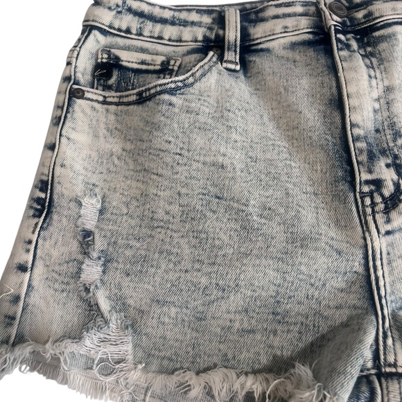 KanCan Acid Wash High Rise Distressed Denim Cutoff Shorts Frayed Hem - Picture 2 of 12